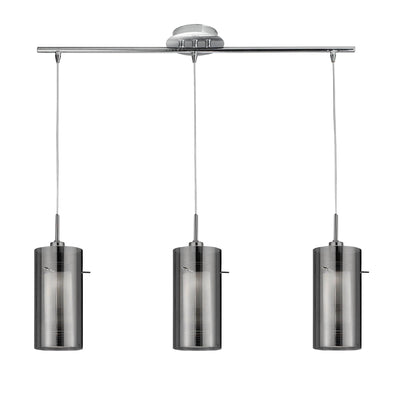 Hanglamp Duo II 3Lt - Satin Silver & Smoked Glass by Searchlight
