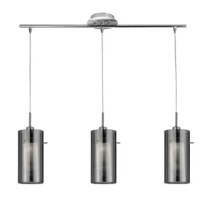 Duo II 3Lt Bar Pendant - Satin Silver & Smoked Glass