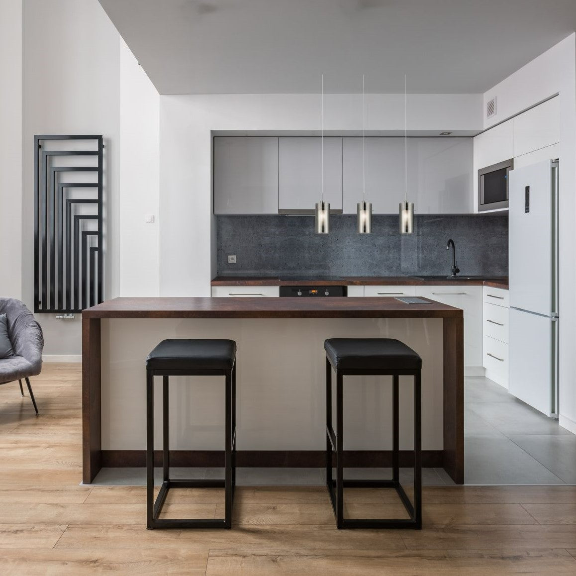 Duo II 3Lt Bar Pendant - Satin Silver & Smoked Glass