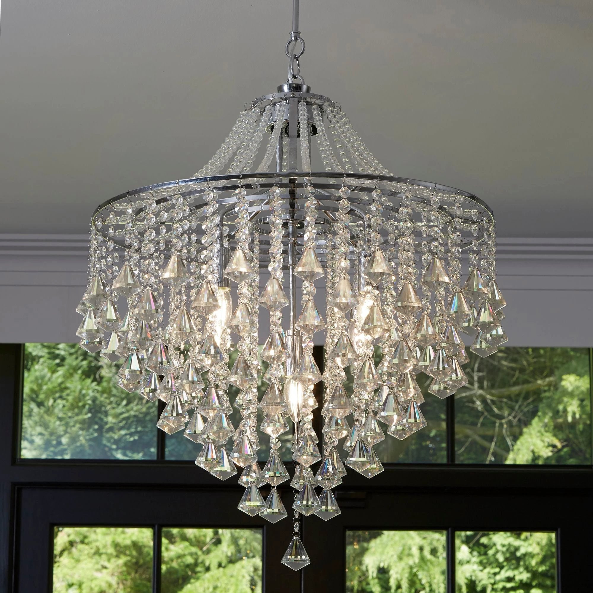 Kroonluchter Dorchester 5Lt Chrome Metal & Crystal by Searchlight
