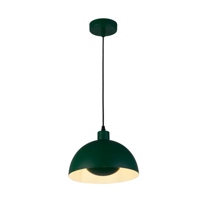 Mars 1LT Pendant, Matt Green Metal & Cream Inner 40cm