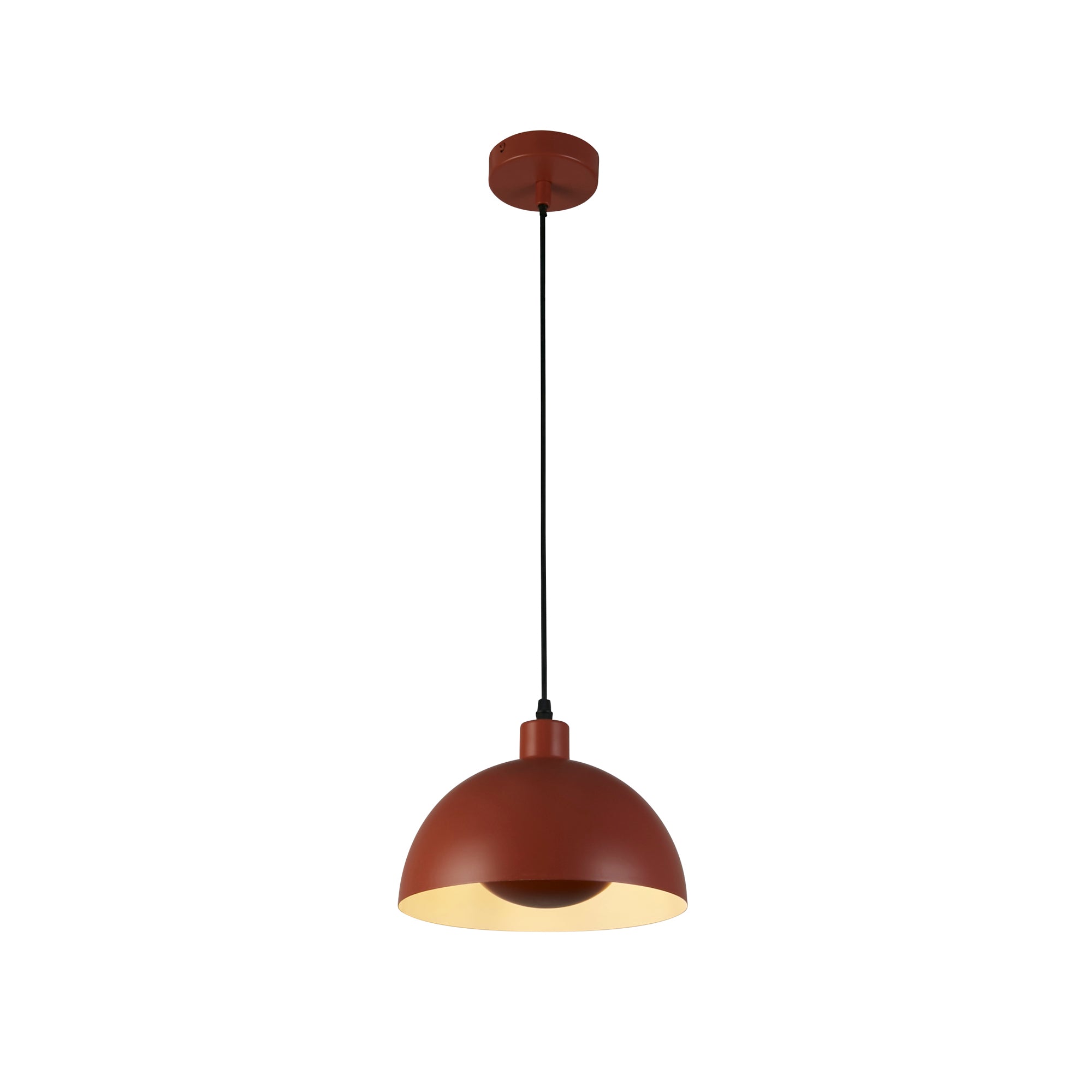 Mars 1LT Pendant, Burnt Orange Metal & Cream Inner 40cm