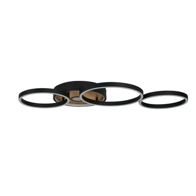 Plafondlamp Curio Flush - Black Metal & Wood by Searchlight