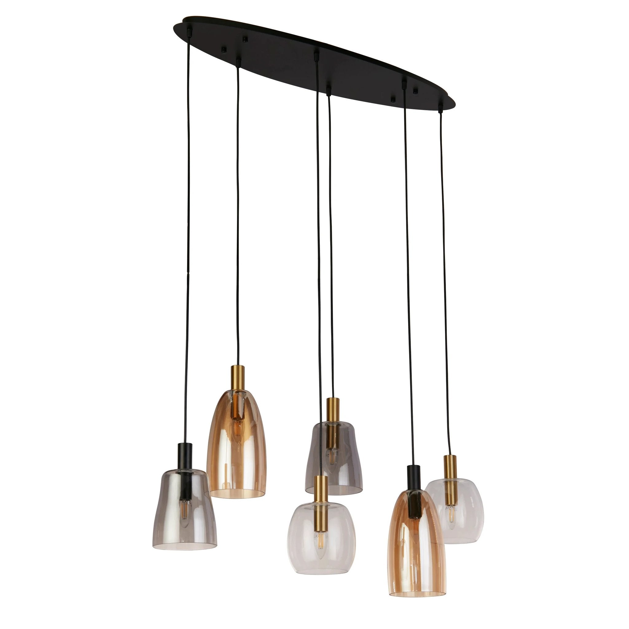 Hanglamp Divine 6Lt Multi - Black Metal & Coloured Glass by Searchlight