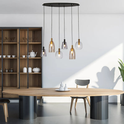 Hanglamp Divine 6Lt Multi - Black Metal & Coloured Glass by Searchlight