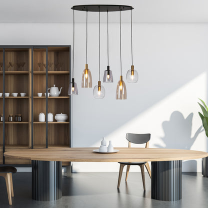 Divine 6Lt Multi-Drop Pendant - Black Metal & Coloured Glass