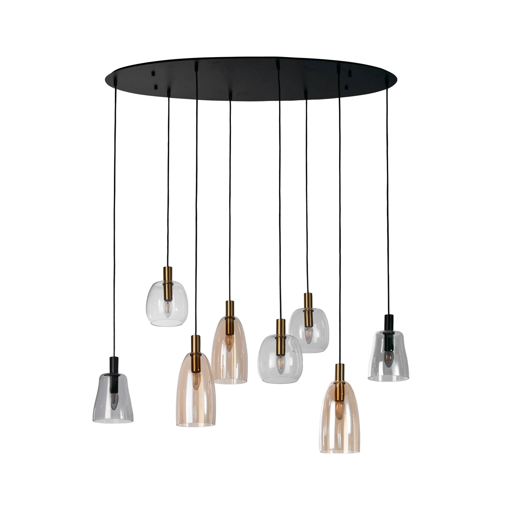 Hanglamp Divine 8Lt Multi - Black Metal & Coloured Glass by Searchlight