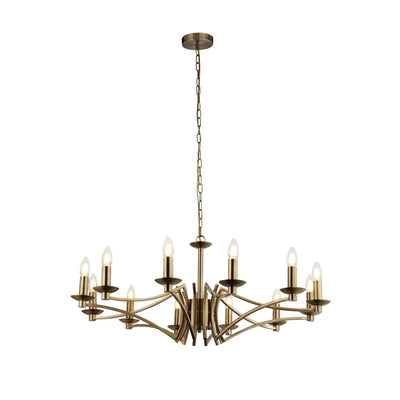 Kroonluchter Ascot 12Lt - Antique Brass Metal by Searchlight
