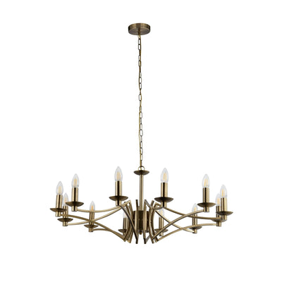 Kroonluchter Ascot 12Lt - Antique Brass Metal by Searchlight