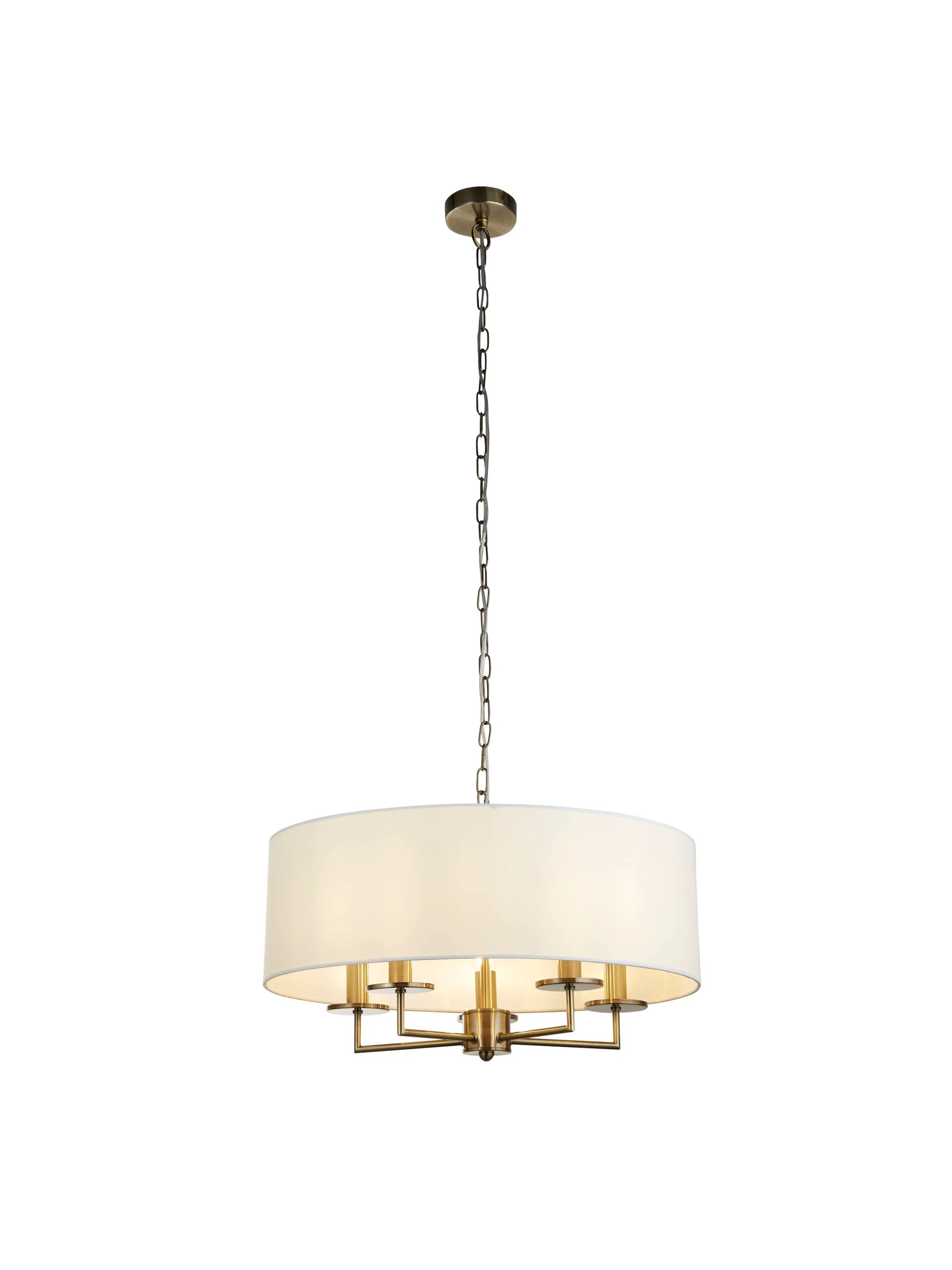 Hanglamp Knightsbridge 5Lt - Antique Brass & White Linen Shade by Searchlight