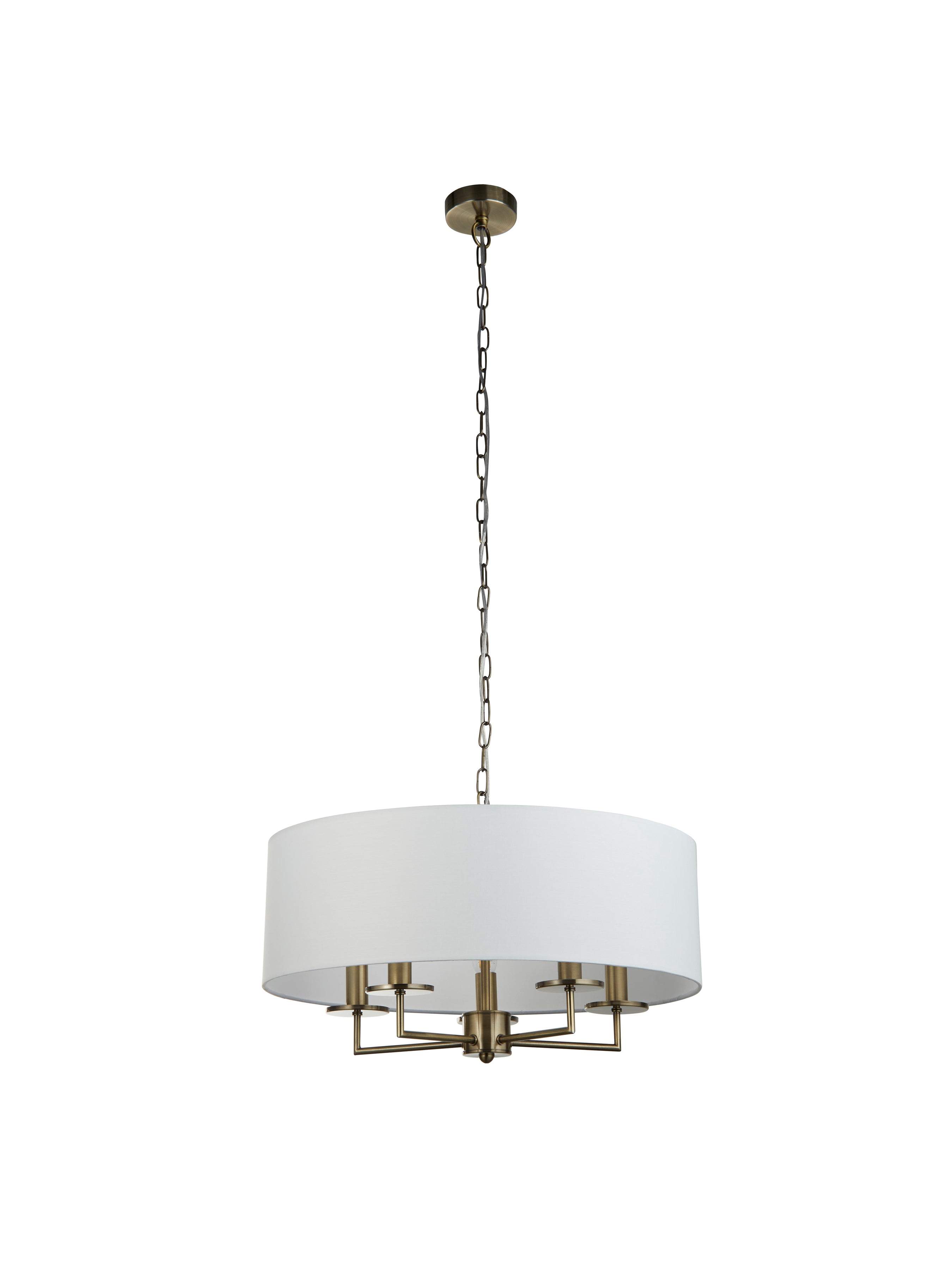 Knightsbridge 5Lt Pendant- Antique Brass & White Linen Shade