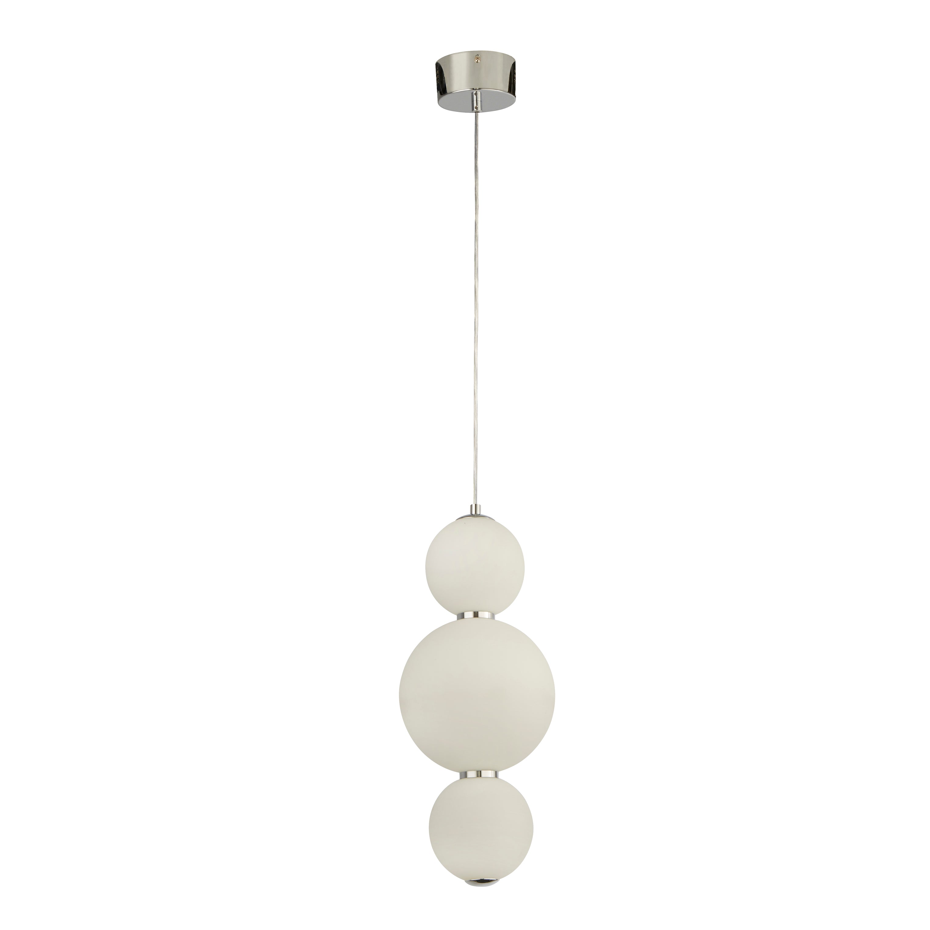 Snowball  3Lt Pendant - Chrome Metal & Opal Glass