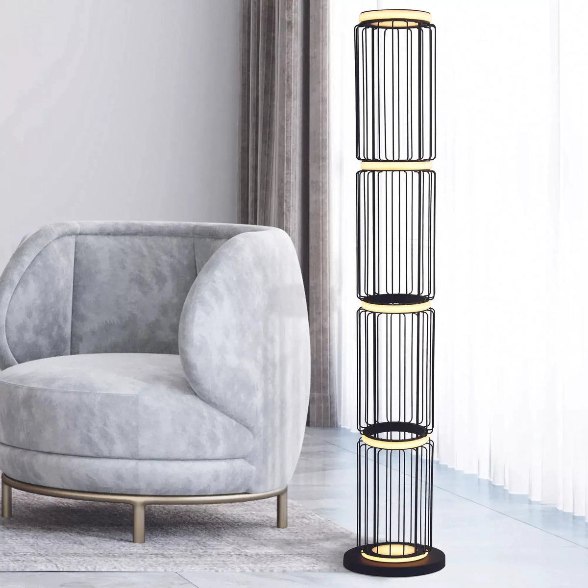 Vloerlamp Circolo - Black, White and Clear by Searchlight