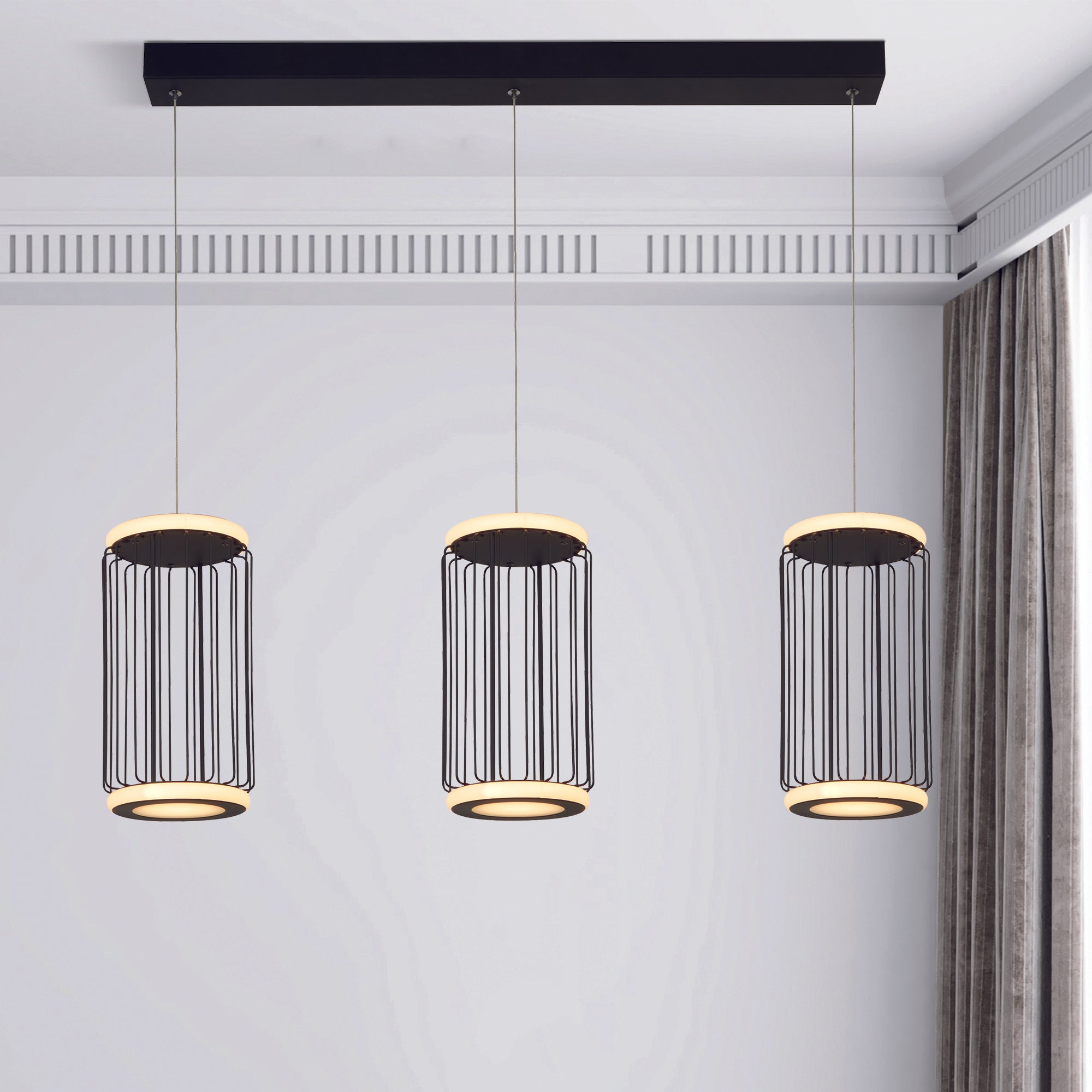 Circolo 3Lt Cage Bar Pendant - Black Metal & White Silicon