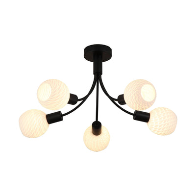 Plafondlamp Nova 5Lt - Black Metal with Frosted Glass Shade by Searchlight