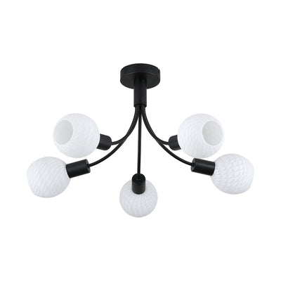 Plafondlamp Nova 5Lt - Black Metal with Frosted Glass Shade by Searchlight