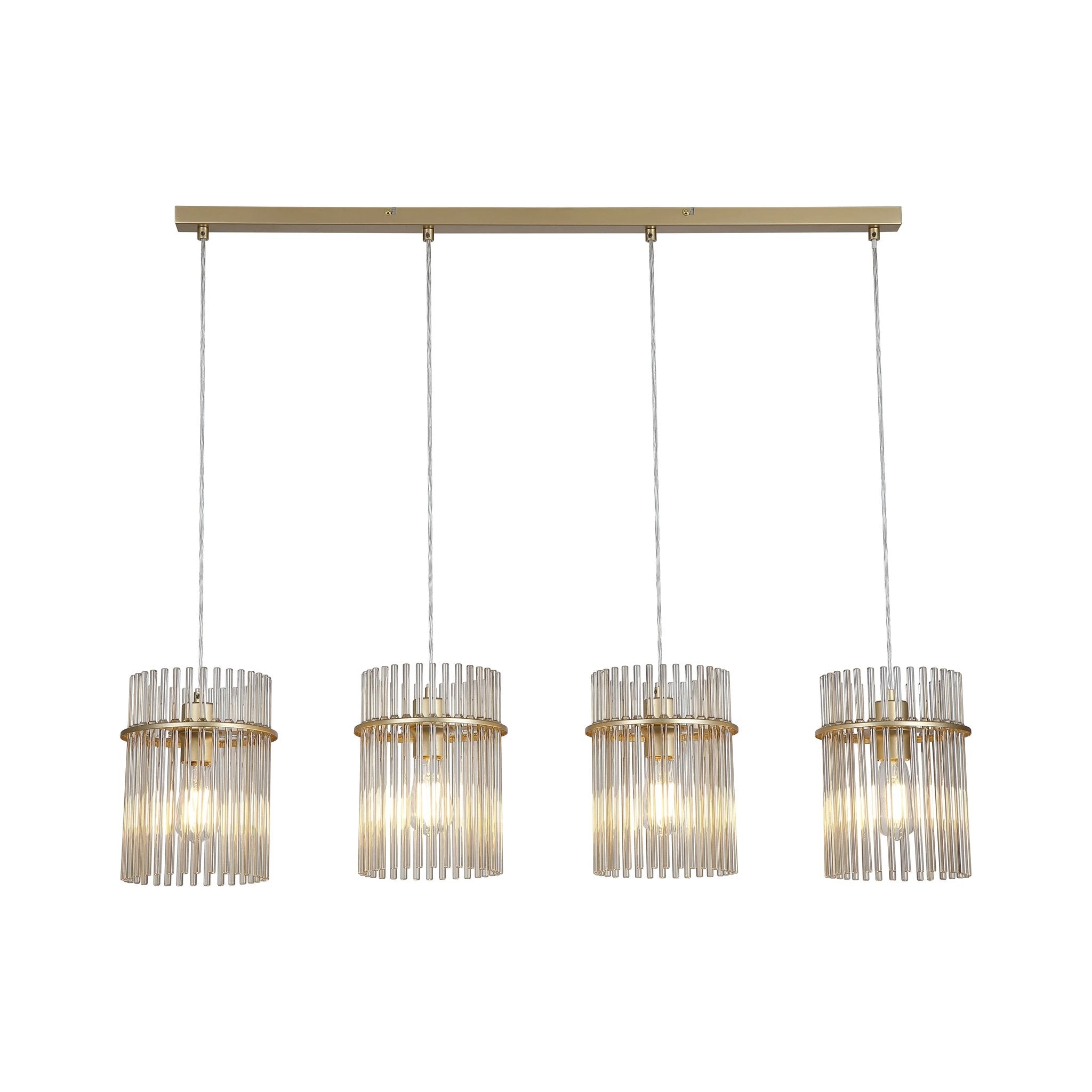 Hanglamp Swizzle 4Lt Bar, Gold Metal with Champagne Rods by Searchlight