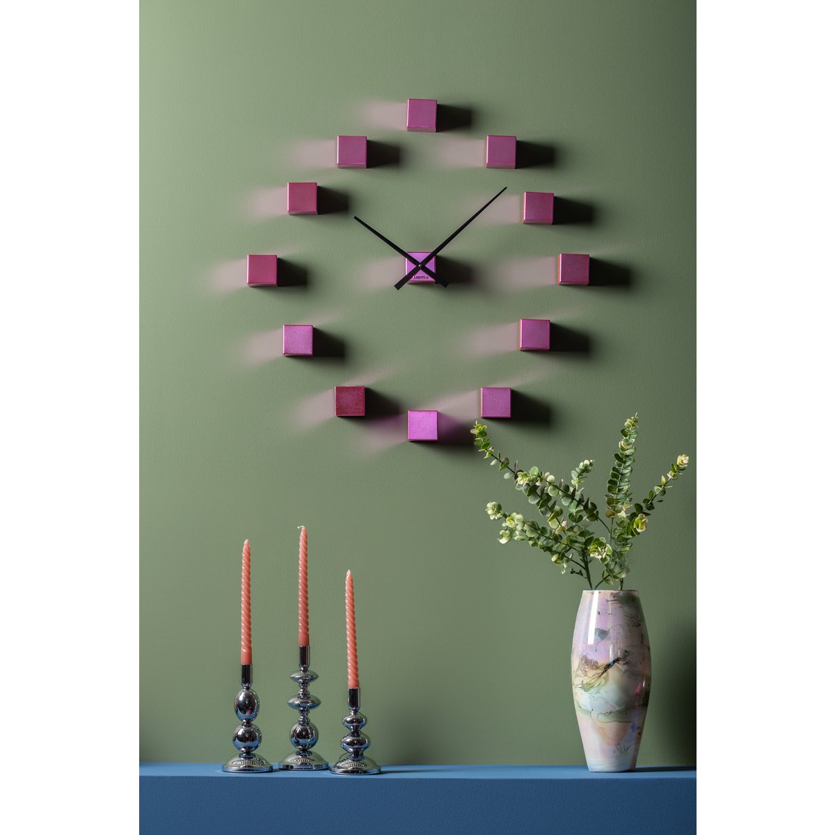 Wandklok DIY Kubiek Metallic Roze