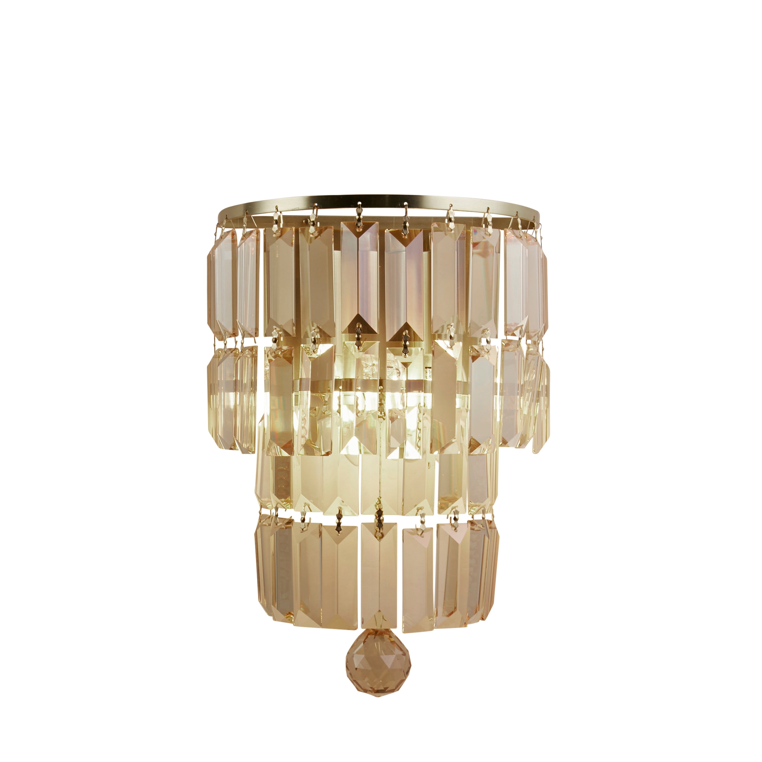 Empire 2LT Wall Light, Satin Brass Metal & Champagne Crystal