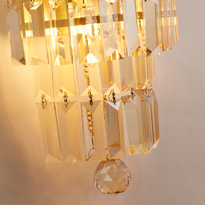 Empire 2LT Wall Light, Satin Brass Metal & Champagne Crystal