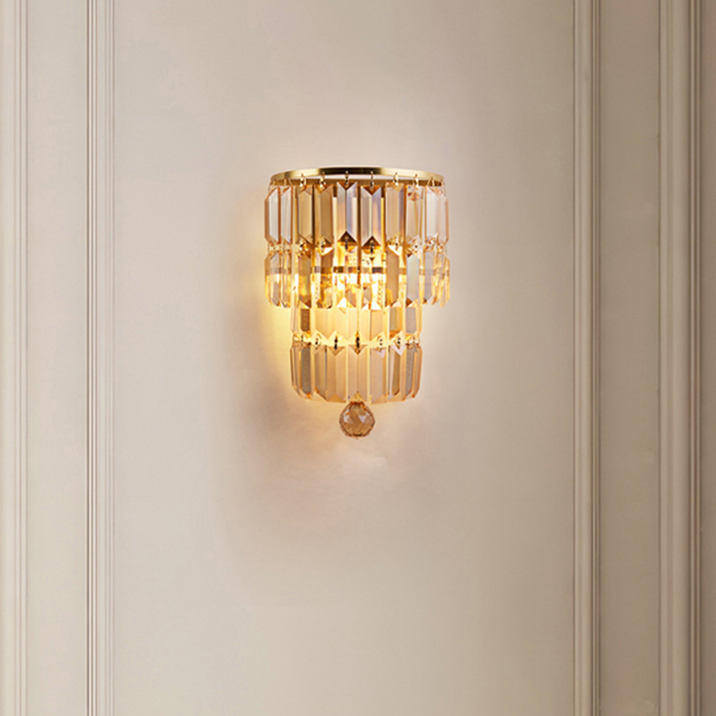 Empire 2LT Wall Light, Satin Brass Metal & Champagne Crystal
