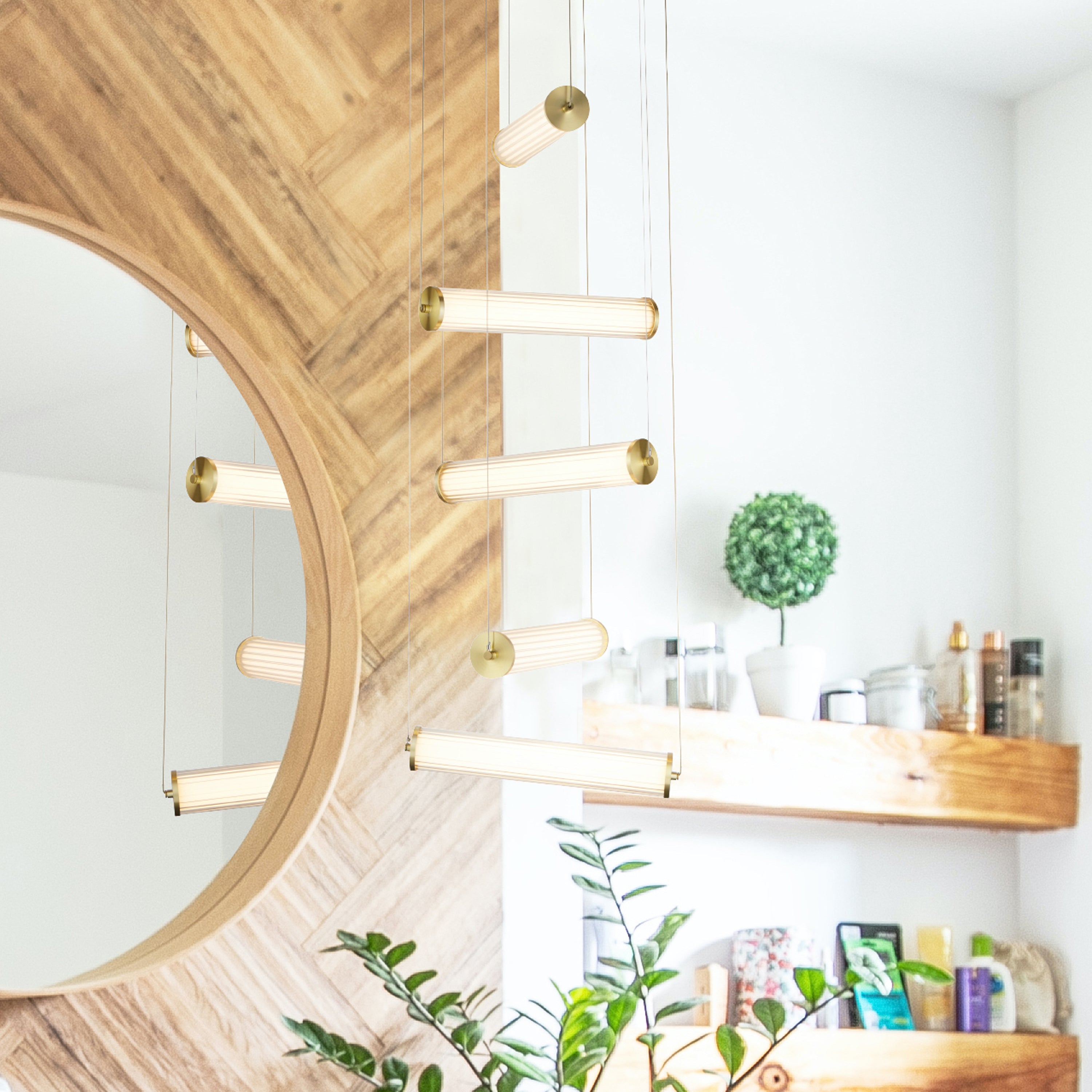 Clamp 5Lt LED Multi-Drop Pendant Gold Metal Clear & Opal