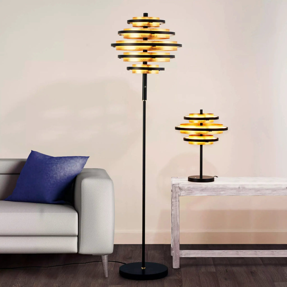 Vloerlamp Hive - Matt Black, Gold and Polished Brass by Searchlight
