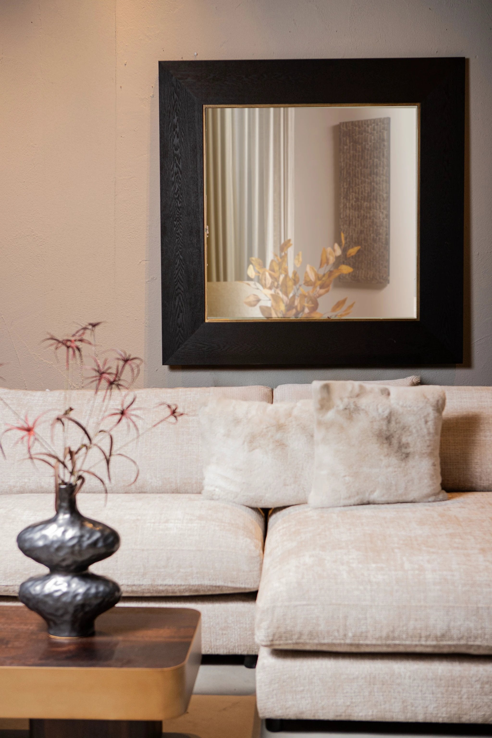 Tiess Zwarte Vierkante Spiegel Gouden Rand by PTMD