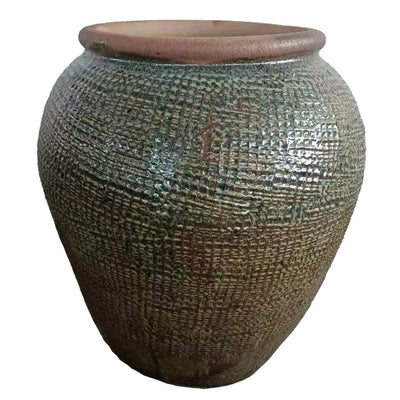 Lisie natuurlijk-blauwe keramische pot met vierkant patroon S by PTMD