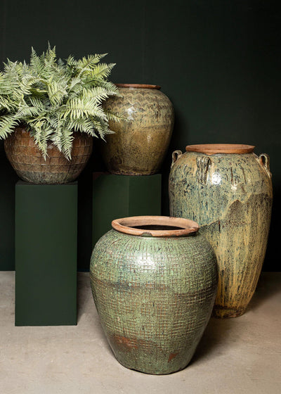 Lisie natuurlijk-blauwe keramische pot met vierkant patroon S by PTMD