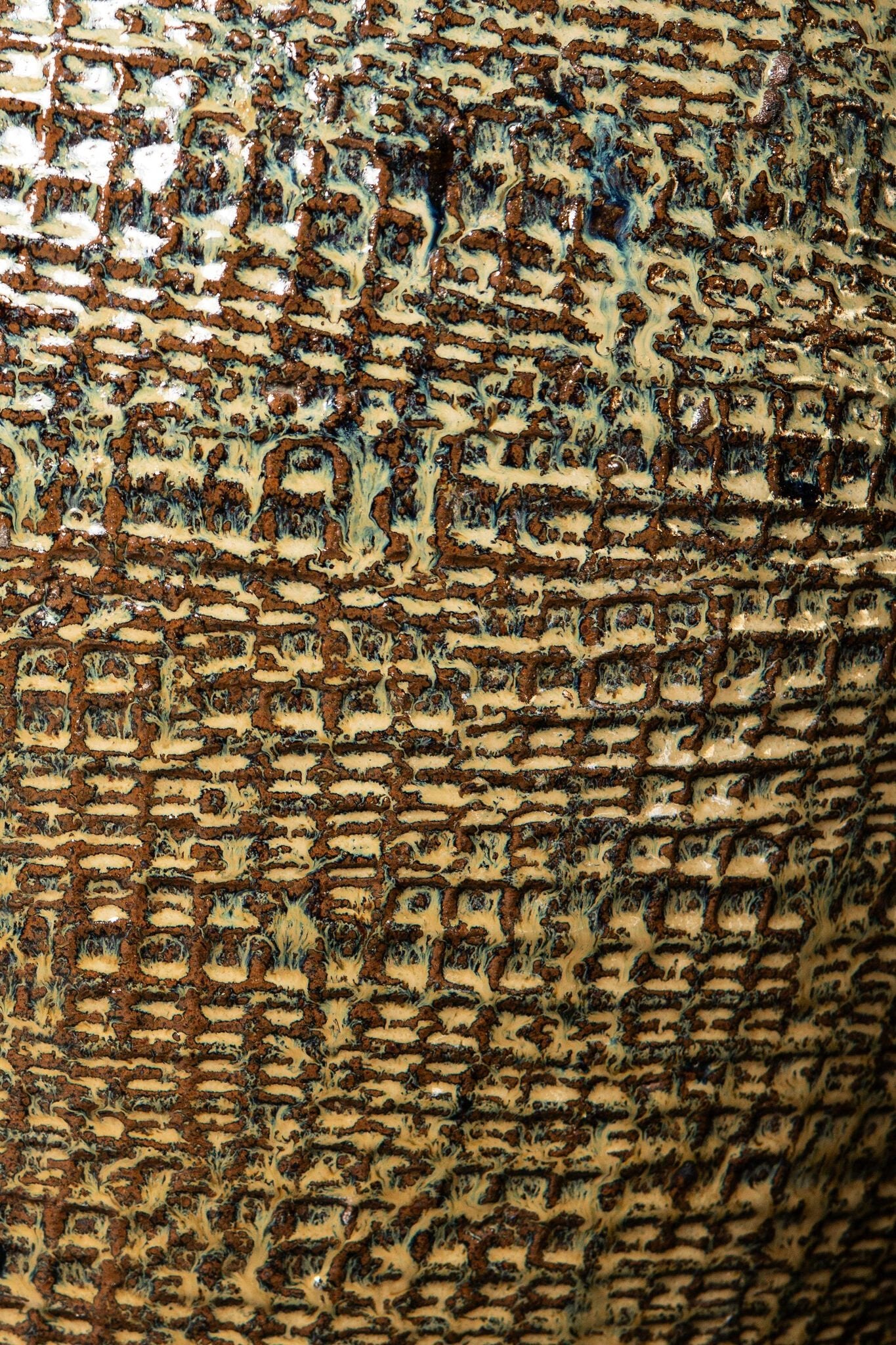 Lisie natuurlijk-blauwe keramische pot met vierkant patroon S by PTMD