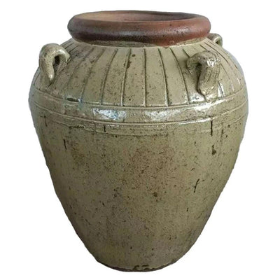 Lisie natuurlijk-blauwe lage keramische pot by PTMD