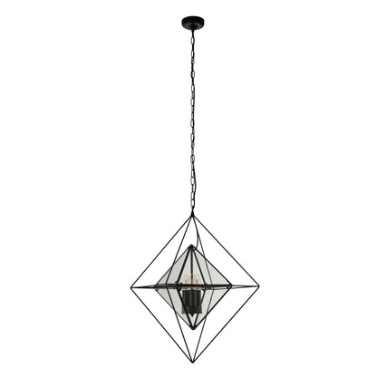 Diamond 3Lt Pendant - Black Metal & Clear Glass