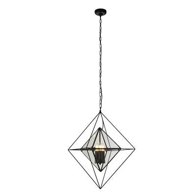 Hanglamp Diamond 3Lt - Black Metal & Clear Glass