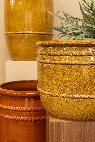 Lilliah hoge gele keramische potten, set van 2 by PTMD