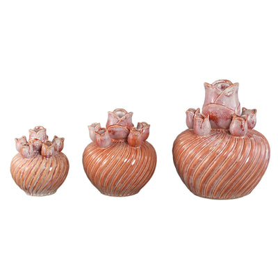 Mailia perzikkleurige keramische ronde tulpvaas met spiraalpatroon L by PTMD