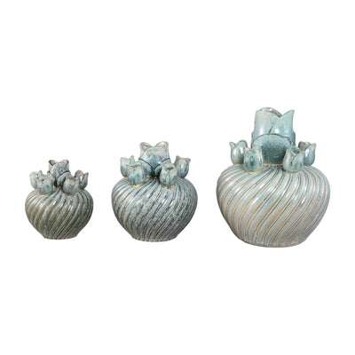 Mailia turquoise keramische ronde tulpenvaas L by PTMD