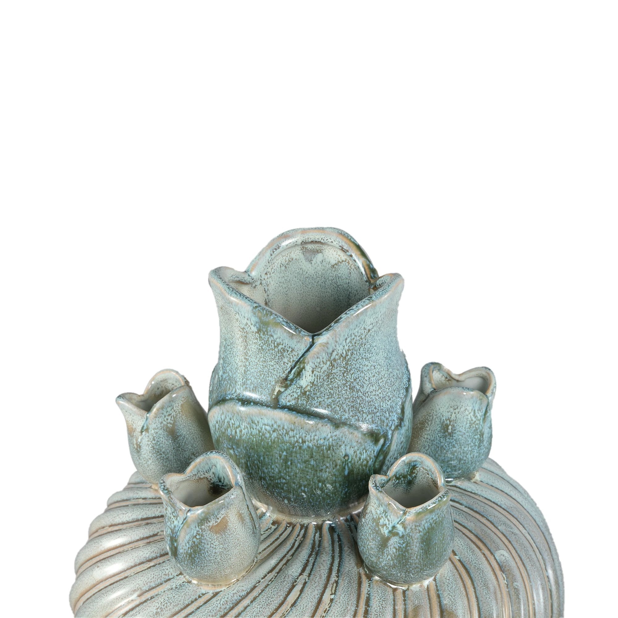 Mailia turquoise keramische ronde tulpenvaas L by PTMD