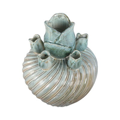Mailia turquoise keramische ronde tulpenvaas L by PTMD