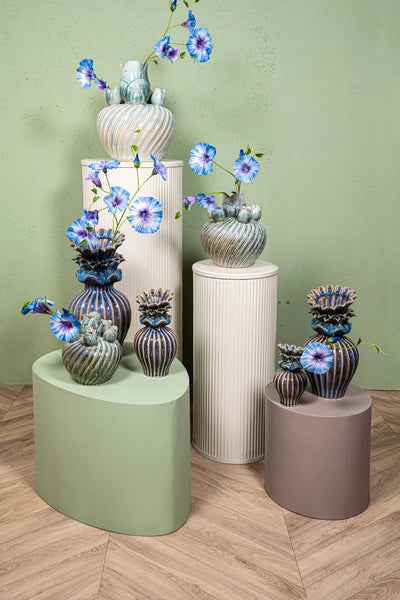 Mailia turquoise keramische ronde tulpenvaas L by PTMD