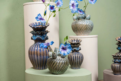 Mailia turquoise keramische ronde tulpenvaas L by PTMD