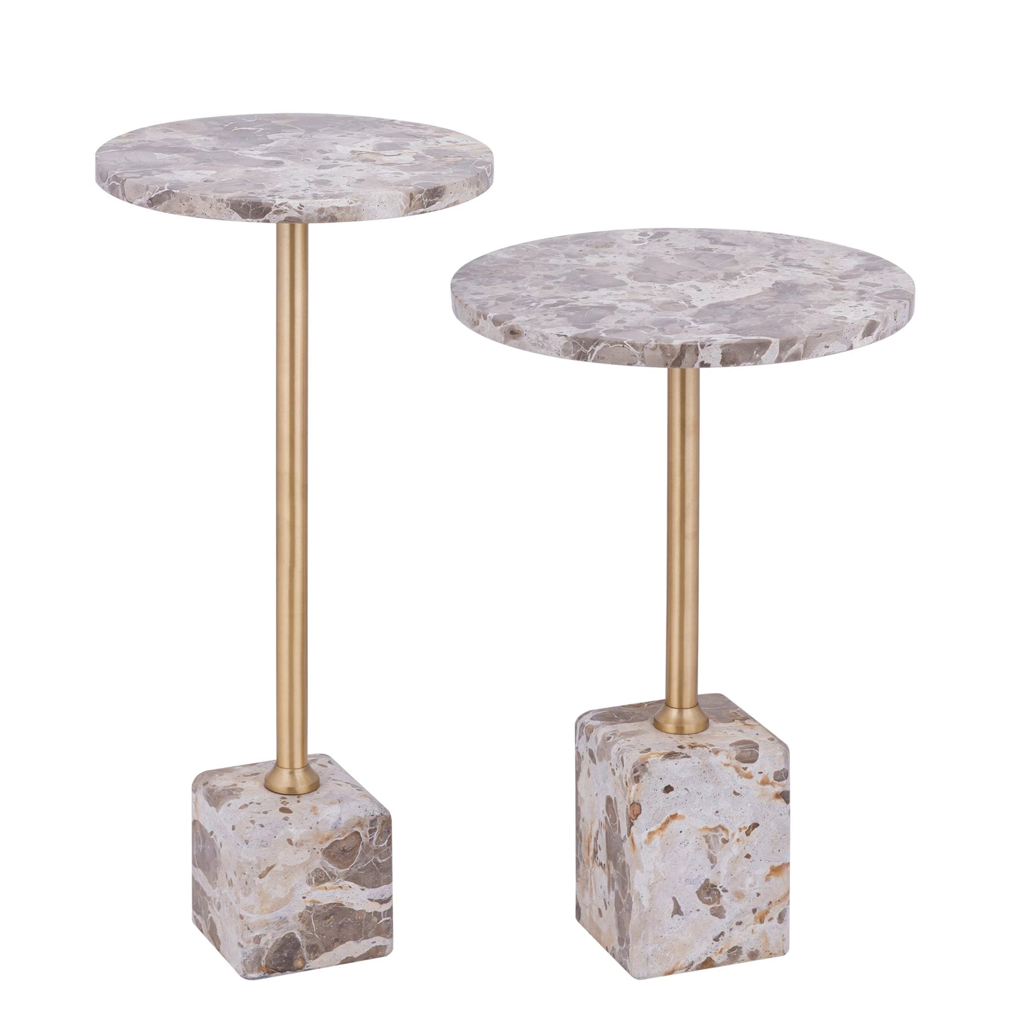 Ebe beige marmeren lage bijzettafel met rond blad by PTMD