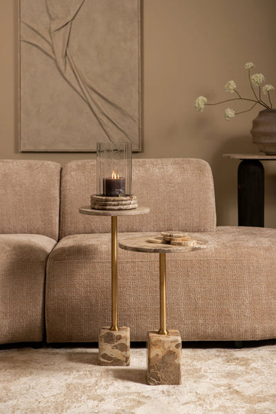 Ebe beige marmeren hoge bijzettafel met rond blad by PTMD