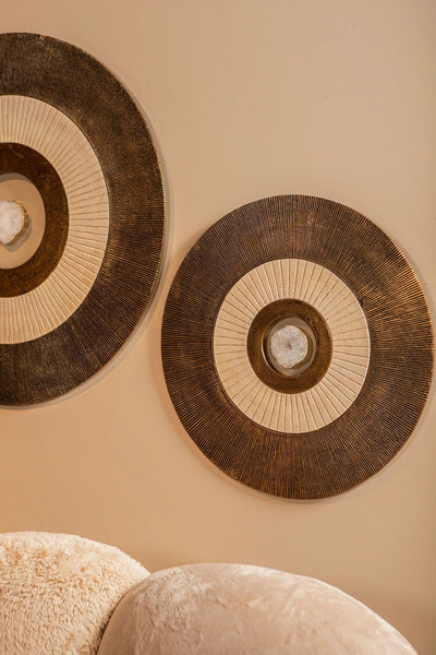 Jacci Gouden Gegoten Aluminium Wandpaneel Centrale Ronde Steen L by PTMD