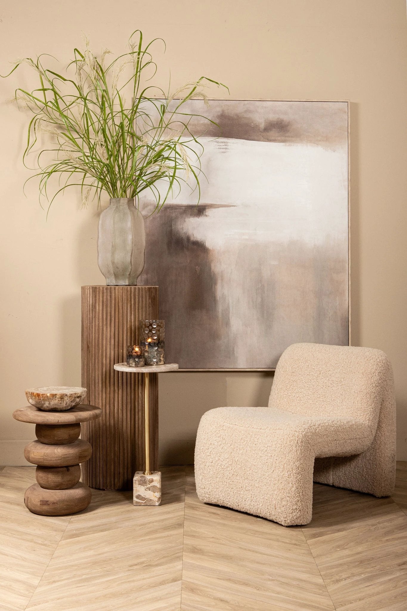 Olger Beige Abstract canvas-wandpaneel ingelijst B by PTMD