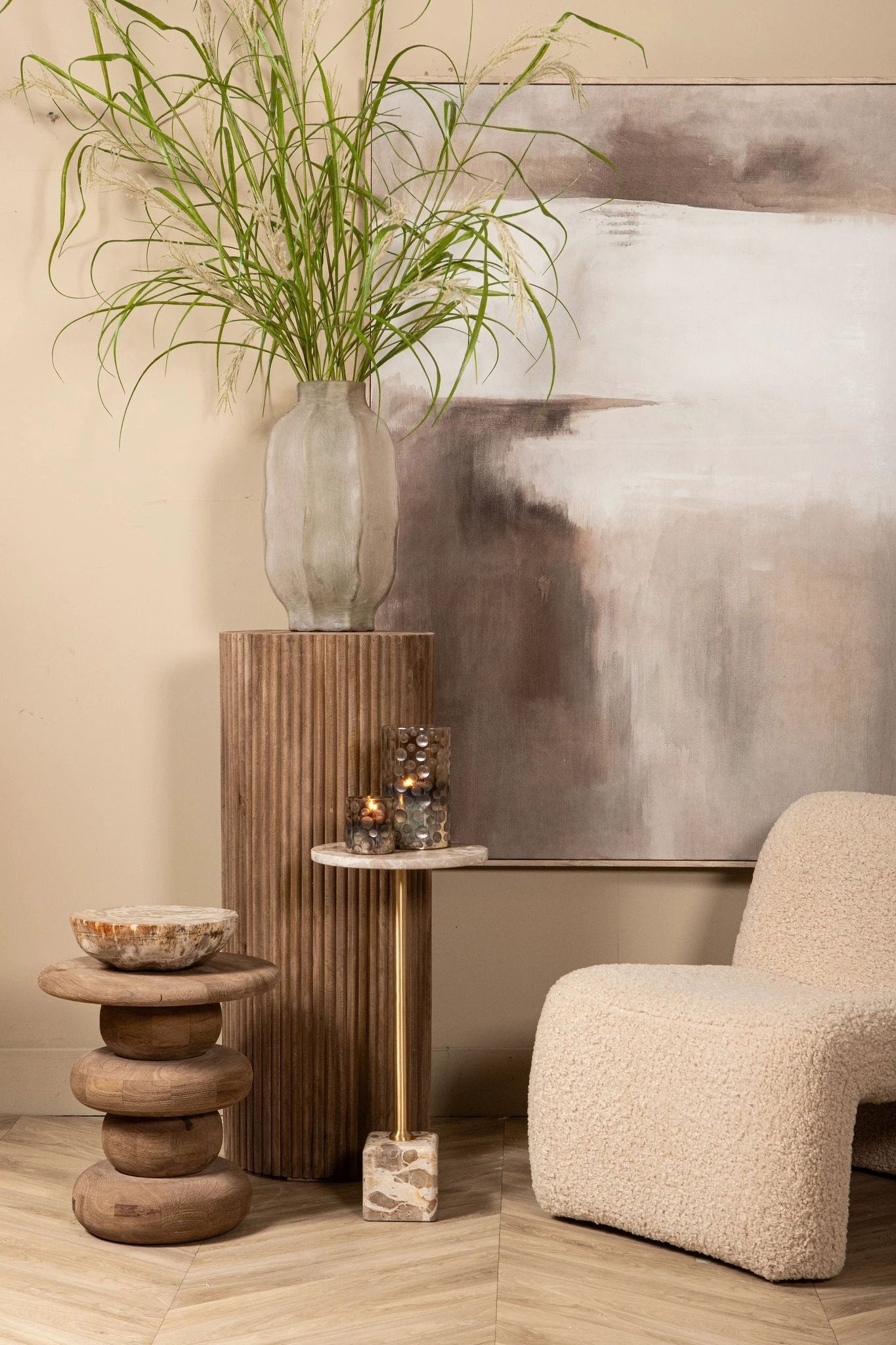 Olger Beige Abstract canvas-wandpaneel ingelijst B by PTMD