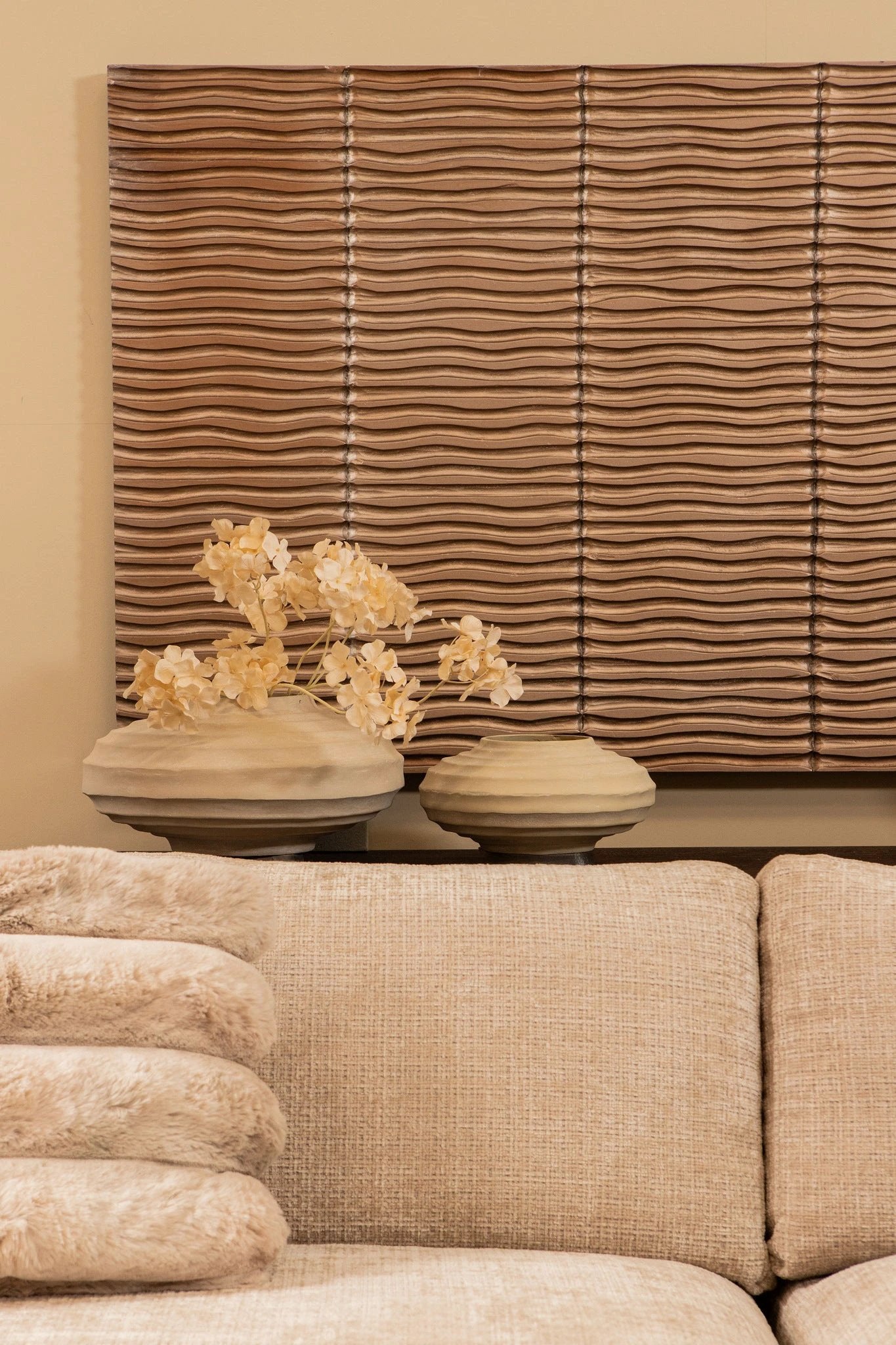 Divvo beige nepbontkussen met dikke rib, vierkant by PTMD