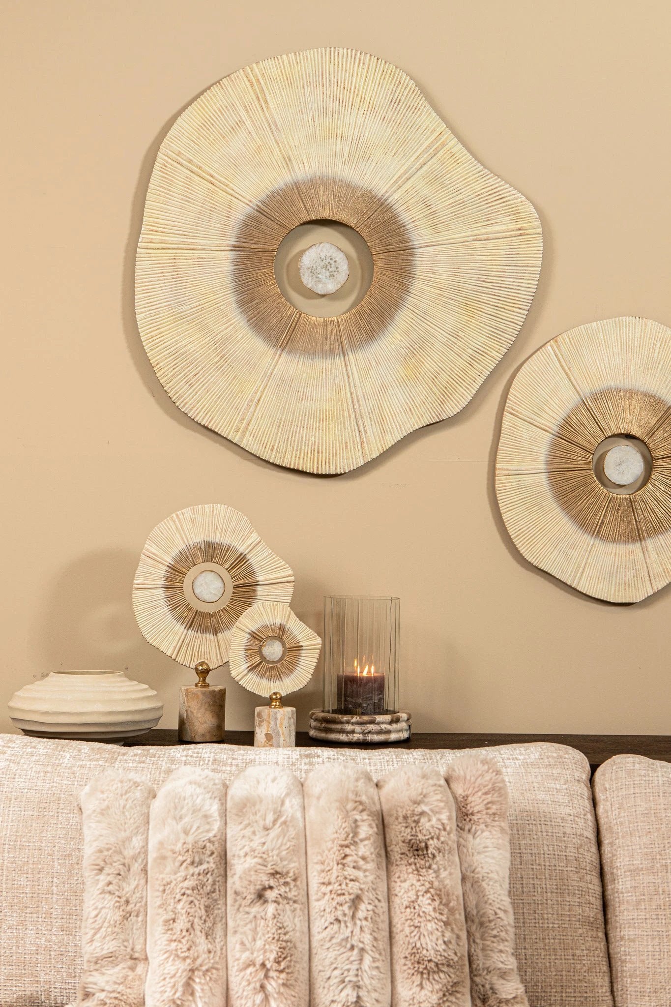 Divvo beige nepbontkussen met dikke rib, vierkant by PTMD