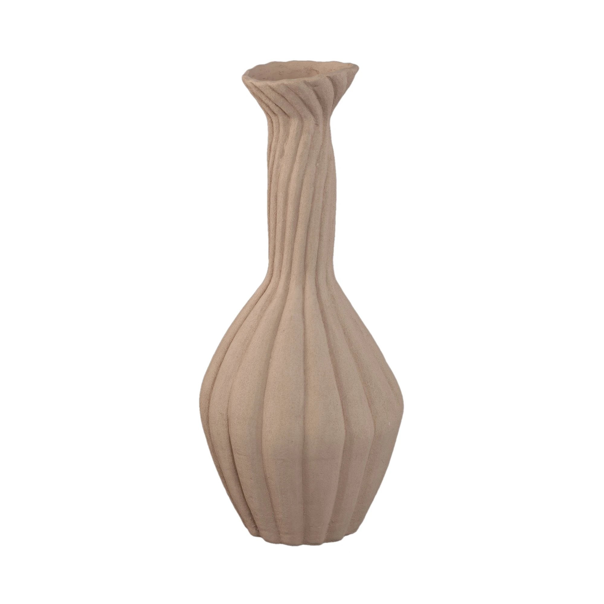 Lydia lichtbruine keramische spiraal-geribbelde vaas L by PTMD