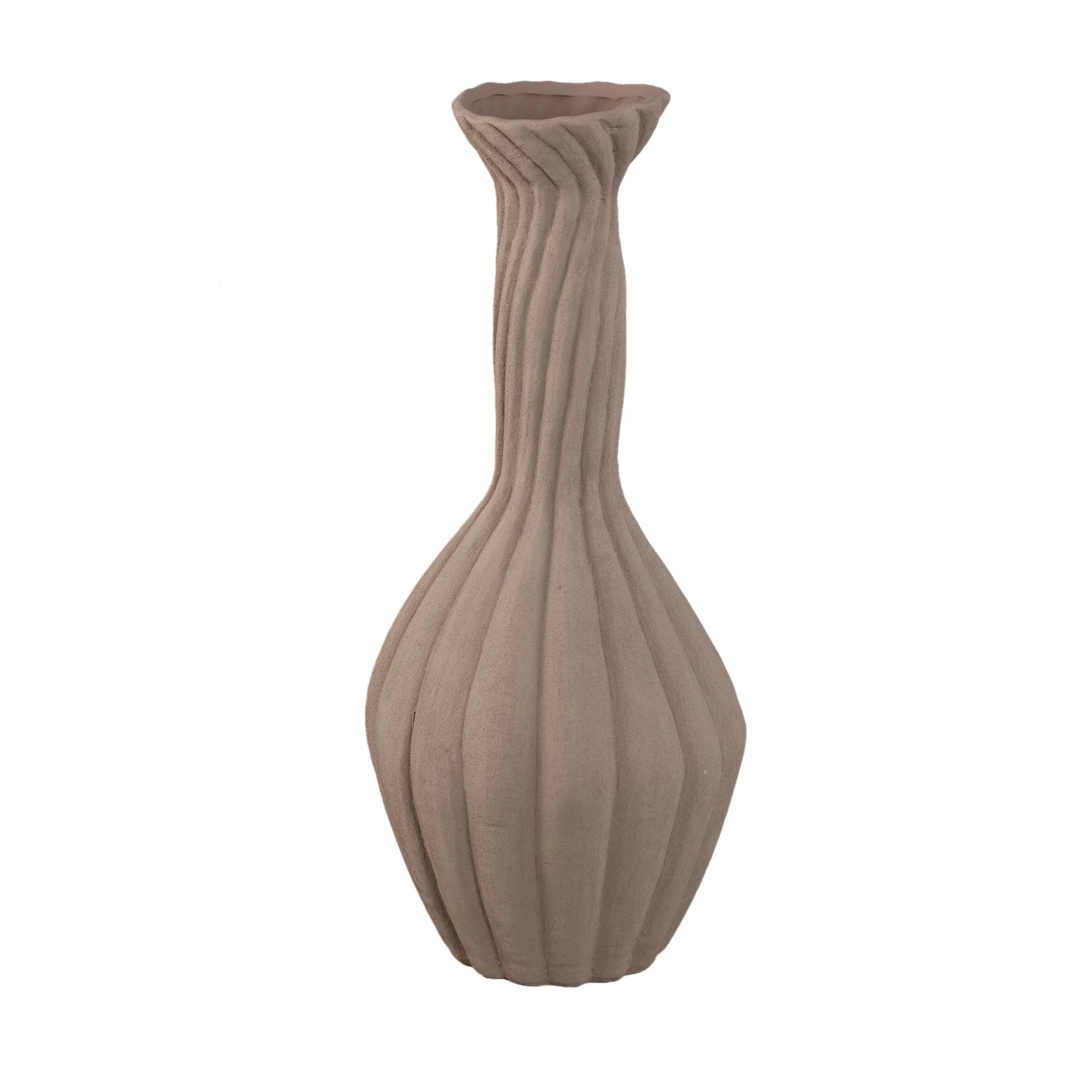 Lydia donkerbruine keramische vaas met spiraalribbels L by PTMD